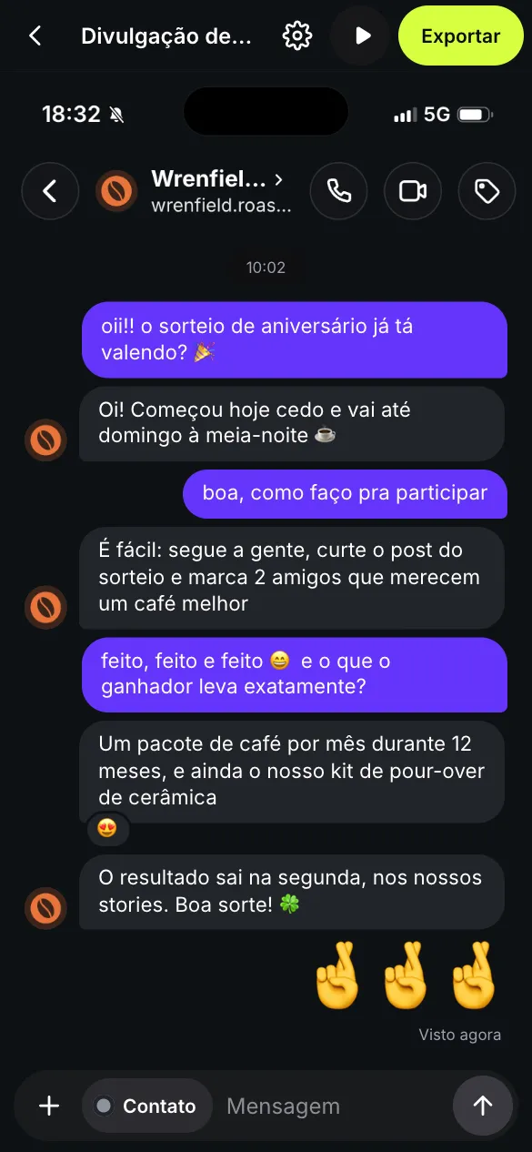 O editor do fakedm.app com o modelo Divulgação de sorteio aberto