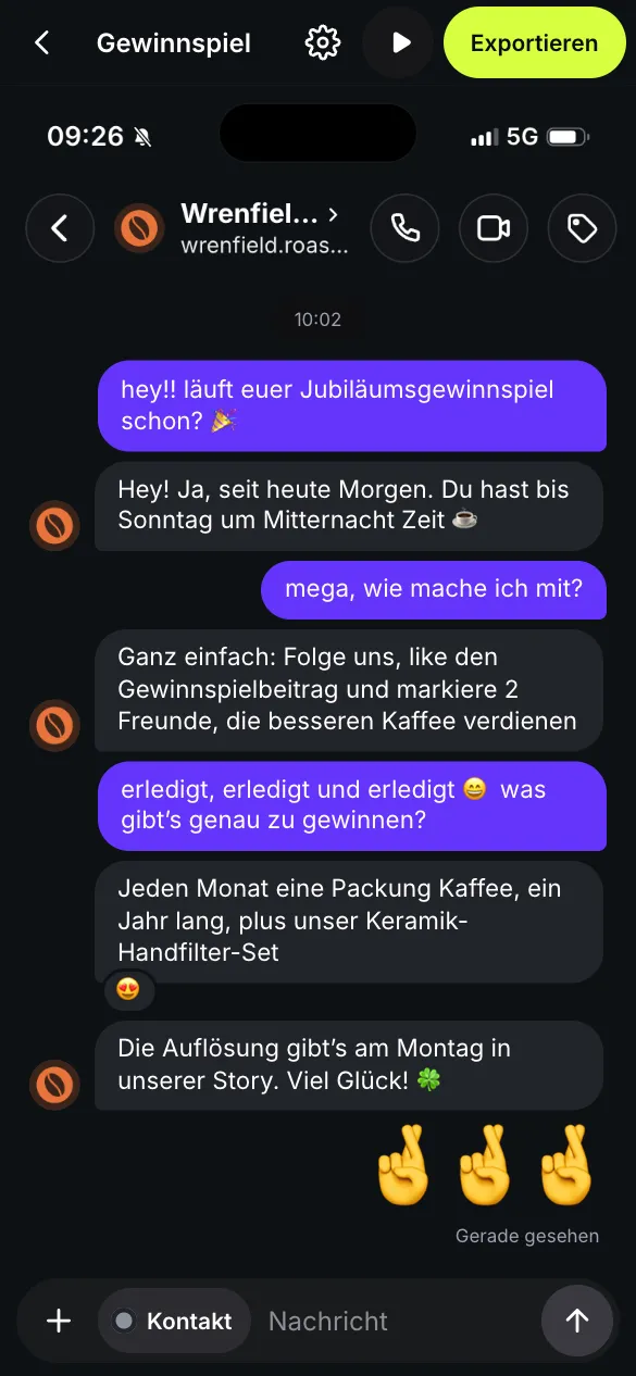 Der FakeDM.app-Editor mit der geöffneten Gewinnspielvorlage