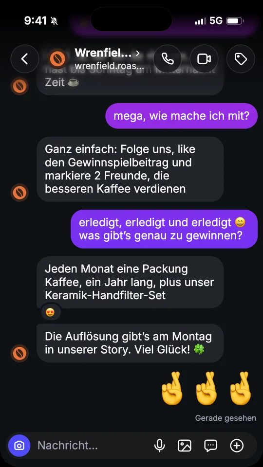 Screenshot des Gewinnspiel-Chats im Story-Format